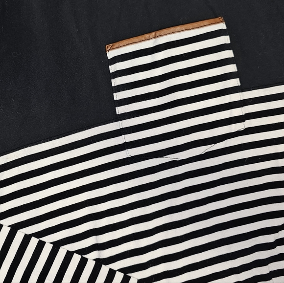 Faux Leather Trim Pocket Striped Long Sleeve - Picture 3 of 7